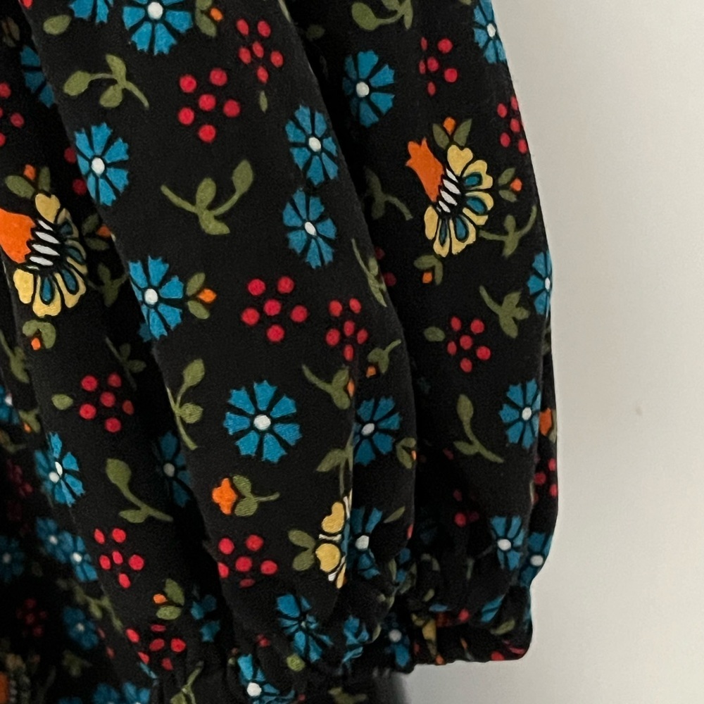 SOLD Maje Rockina Pleated Long Sleeve Floral Mini Dress Black Blue Green Small - Picture 7 of 12